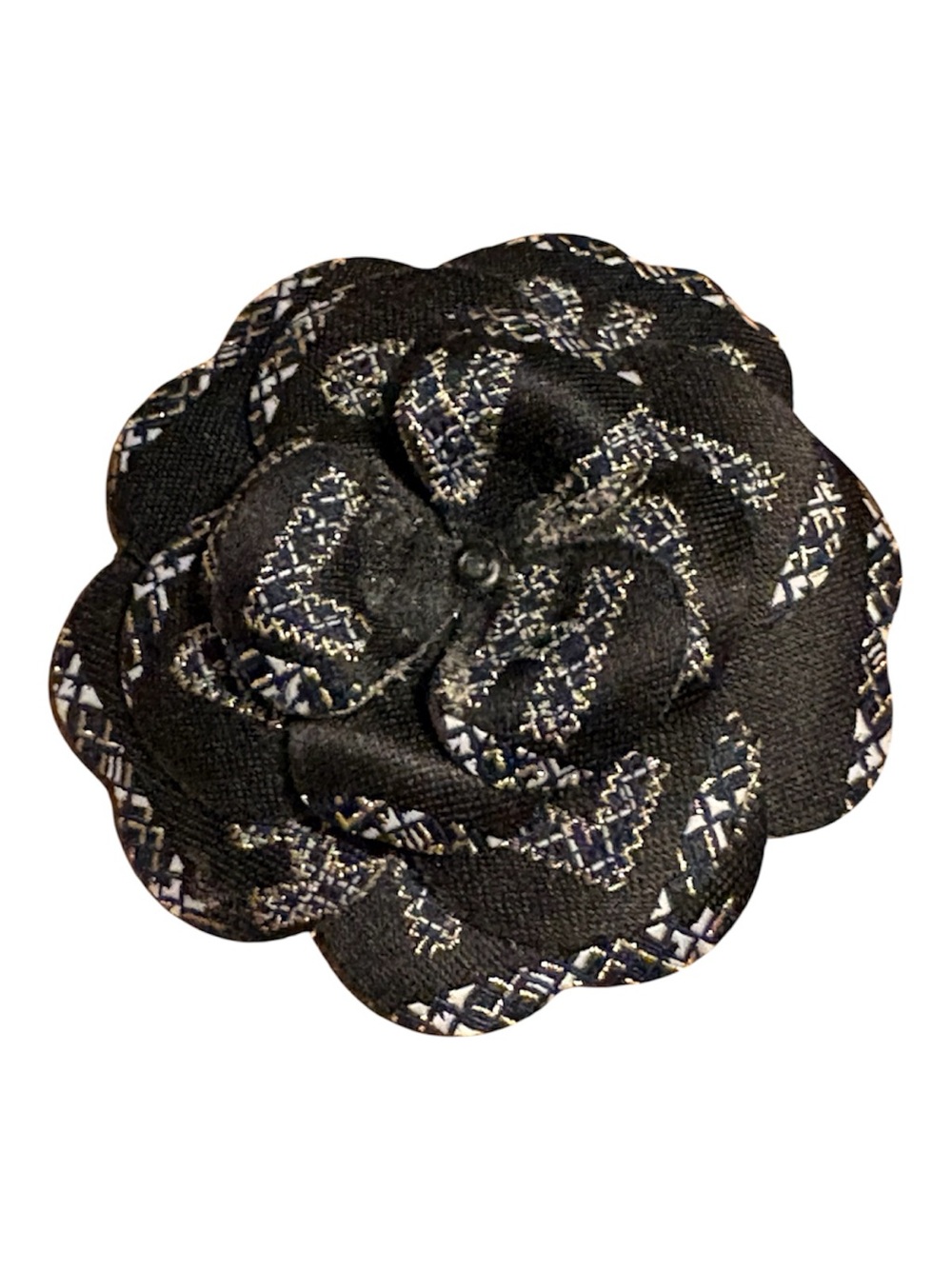 Authentic CHANEL Holiday 2019 Black Satin Camellia Flower Brooch